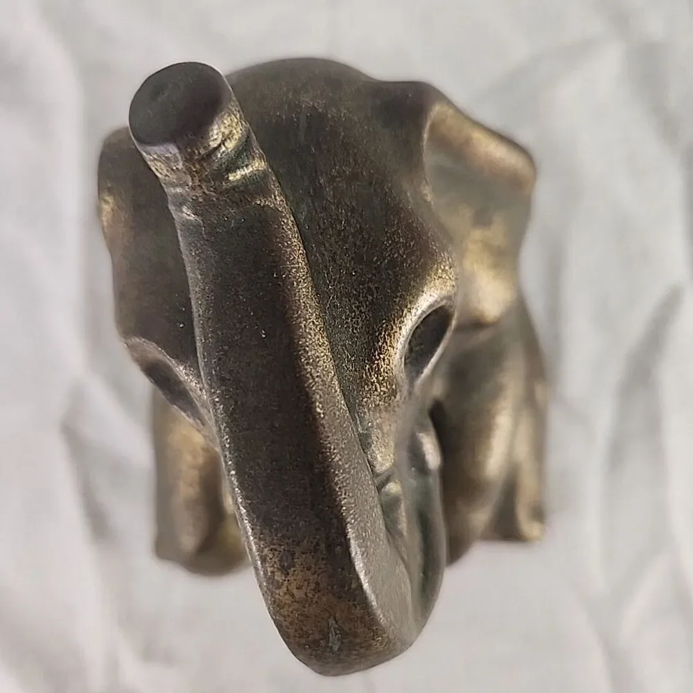 Statue Brass Elephant Sitting Figure Trunk Up 5